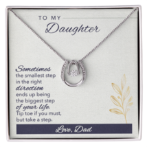 To My Daughter Sometimes Lucky Horseshoe Necklace Message Card 14k w CZ Crystal - £41.71 GBP+