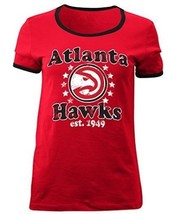 NWT NBA Atlanta Hawks Womens&#39; Size Small Red &quot;Ringer&quot; Short Sleeve Tee Shirt - £11.83 GBP