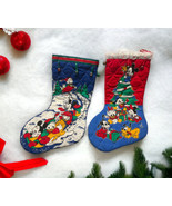 Lot of 2 Vtg Handmade Mickey &amp; Disney Characters Quilted 15” Christmas S... - $45.54