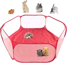 [Red] Small Animals C&amp;C Cage Tent, Breathable &amp; Transparent Pet Playpen Pop Open - £23.18 GBP