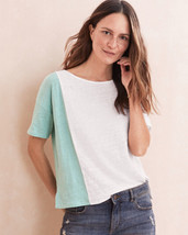 Garnet Hill Colorblock Top Organic Linen Blouse Cropped Womens Large 202... - $23.74