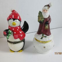 Adorable Ceramic Christmas Penguin and Santa Claus Hinged Trinket Boxes - $224.53 MXN