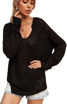 Women&#39;s Off Shoulder Knit Sweaters Oversized V Neck Long Sleeve   (Black,Size:M) - £19.43 GBP