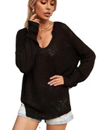 Women&#39;s Off Shoulder Knit Sweaters Oversized V Neck Long Sleeve   (Black... - £19.10 GBP