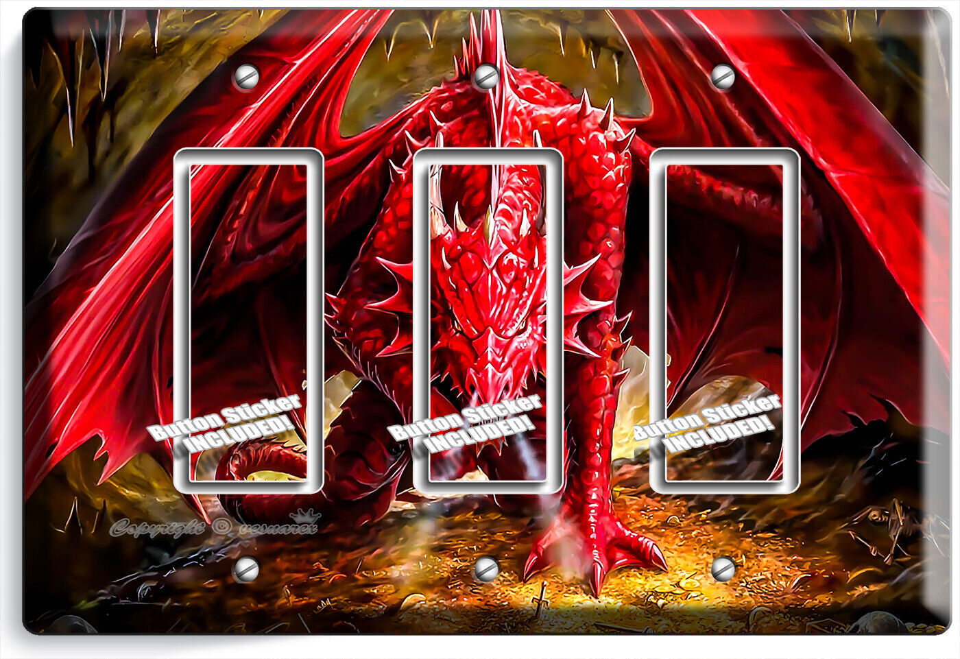 RED DRAGON GOLD TREASURE CAVE LIGHT SWITCH OUTLET WALL PLATES MYTHICAL ...