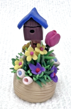 Birdhouse w Flowers &amp; Blue Roof ELAYNE WATRUS SCULPTURE Coynes &amp; Company... - $24.26