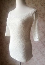 Ivory White Lace Top Women Custom Plus Size Crop Sleeve Lace Top image 2