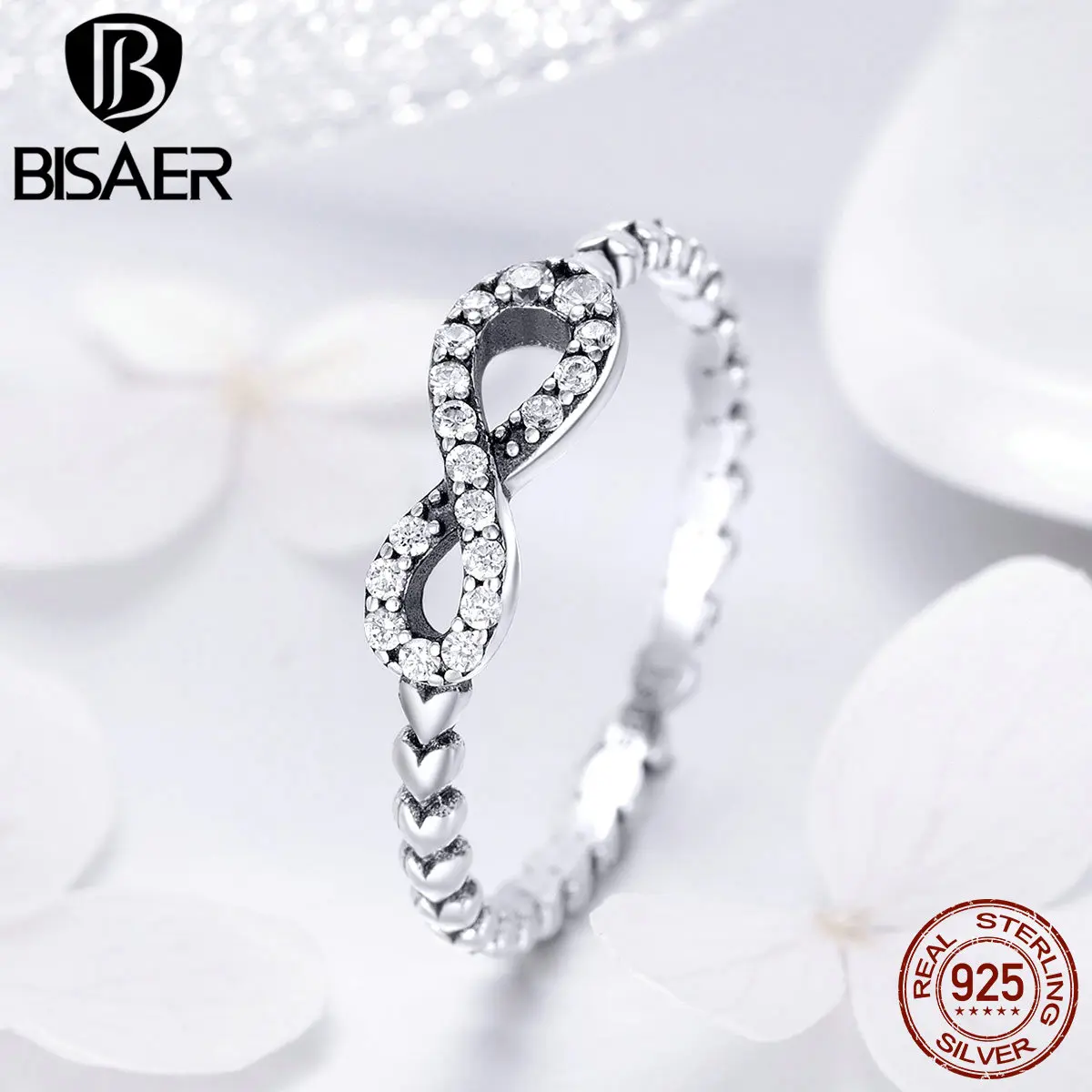 BISAER Authentic 925 Sterling Silver Infinity CZ Infinite Love Forever Rings for - $33.01