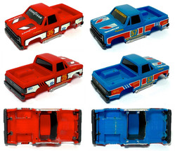 2pc 1990 TOMY AFX GMC PickUp Truck BLUE+RED #57#35 Slot Car No RollBar B... - $23.99