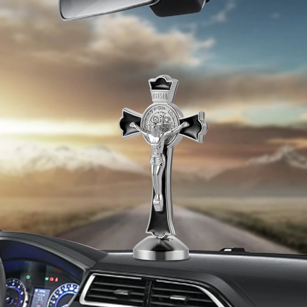Metal Jesus Crucifix Christ INRI Cross Figurines Car Dashboard Decoration - £8.60 GBP
