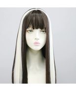 Women&#39;s Wig Airbang Hanging Ear Dye Hair Fashion Long Straight Hair Blac... - £19.22 GBP
