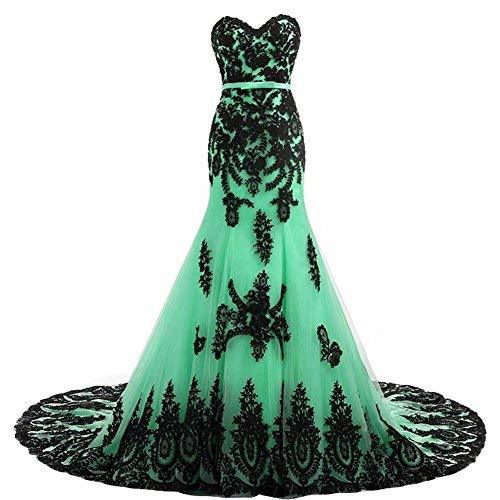 Long Mermaid Black Lace Gothic Prom Dress Wedding Evening Gown Custom Made Mint