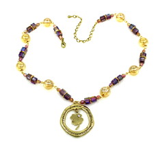 Women New Champagne Violet Glass Crystal Gold Clover Pendant Necklace - $9,999.00