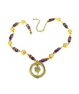 Women New Champagne Violet Glass Crystal Gold Clover Pendant Necklace - £7,830.60 GBP