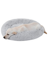 Grey Shaggy Fluffy 30&quot;X30&quot; Pet Bed Dog Cat Donut Cuddler Cushion Mats Ma... - £36.33 GBP