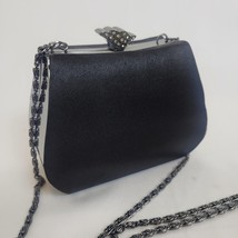 Jessica McClintock Black Satin ‘Miniaudiere’ Handbag Crossbody Chain Str... - $14.84
