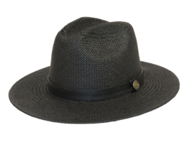 Men&#39;s BRUNO CAPELO Fedora 3 Inch Flat brim Hat 100% Natural Straw CA431 Black - £25.97 GBP