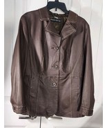 Pamela McCoy Choco Brown Leather Jacket Stitch Lining Detail Western Cow... - $67.22 CAD