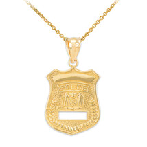 10k Solid Gold Police Cop Law Badge Pendant Necklace - £122.90 GBP+