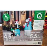 Christmas Gemmy 2 pk 4 ft Penguin &amp; 5 ft Polar Bear Lights Up Inflatable... - $89.09