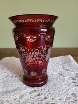 ruby cut to clear vase grape motif - £11.05 GBP