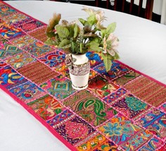 Handmade Boho Ethnic Table Runner Embroidery Patchwork Vintage Pink Placemate - £29.36 GBP
