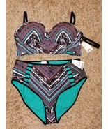 NEW KENNETH COLE TRIBAL WAVE 2 PC SWIMMING SUIT BANDEAU TOP HIGH WAIST B... - £30.05 GBP