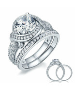Wedding Engagement Ring Set Vintage Round Cut Diamond 14k White Gold Fin... - £77.66 GBP