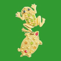 Scatter Pins Brooches Frog Turtle Gold Tone w Rhinestones Plastic Resin ... - $12.65
