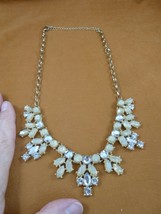 (vn-5) vintage frosted crystal + white rhinestone necklace costume jewelry 40&#39;s - £44.04 GBP