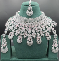 18k or Blanc Rempli Indien Bollywood Style Ras Collier Diamant Ensemble Bijoux - £289.66 GBP