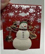 Christmas Brooch/Lapel Pin Snowman w/ Love &amp; Joy Charms Rhinestone Accen... - €11,81 EUR