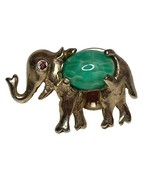 Tiny Vintage Gold-Tone Lucky Elephant Pin Green Stone - $461.34 MXN