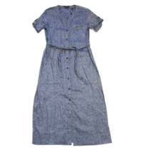 NWT Theory Rolled Sleeve Midi in Deep Denim Tierra Wash Linen Blend Shirtdress 8 - $91.08