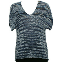 EILEEN FISHER Denim Blue Brushstroke Cotton Tape Knit Shaped Sweater M - £84.94 GBP