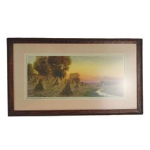 Vtg Edwin E Lamasure Watercolor 19x11 Framed 1909 Print Haystacks Farm Sunrise - £50.22 GBP