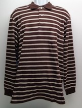 John Ashford Size Medium SABLE Brown Striped Long Sleeve New Mens Polo Shirt - £46.97 GBP