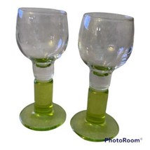2 Bormioli Rocco Limoncino Liquor Cocktail Glasses Blown Glass Green Stem Italy - £14.76 GBP