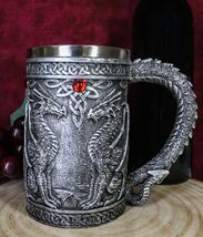 Large Silver Celtic Twin Dragon Fire Drakes Coffee Mug Beer Stein Tankar... - €23,33 EUR