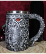 Large Silver Celtic Twin Dragon Fire Drakes Coffee Mug Beer Stein Tankar... - $37.61 CAD