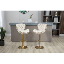 Bar Stools with Back and Footrest Counter Height Dining Chairs 2PC /SET - Ivory - £163.94 GBP