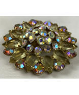 Vintage Brooch Pin Yellow AB Teardrop Round Stones Gold Tone Rhinestones - €41,53 EUR