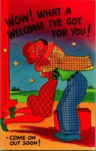 Comic Romance What a Welcome I&#39;ve Got For You!  UNP Linen Postcard Unused - £3.07 GBP