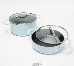 Goodful 4-Piece 3-qt and 5-qt Hammered Nonstick PALE Blue Pots stockpot Lids Set - £27.82 GBP