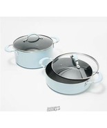 Goodful 4-Piece 3-qt and 5-qt Hammered Nonstick PALE Blue Pots stockpot ... - $36.09