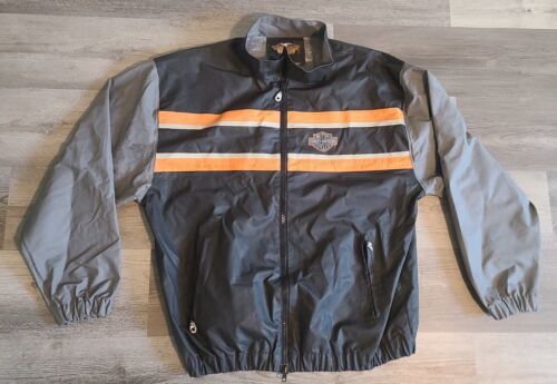 Primary image for Harley Davidson Black Orange Rain Wind PVC Jacket Mens Large Wind Breaker 