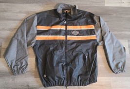 Harley Davidson Black Orange Rain Wind PVC Jacket Mens Large Wind Breaker  - £18.88 GBP