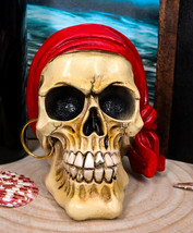 Ebros Ghost Ship Pirate Skull with Red Bandana and Earring Statue 6&quot; Long - £15.97 GBP
