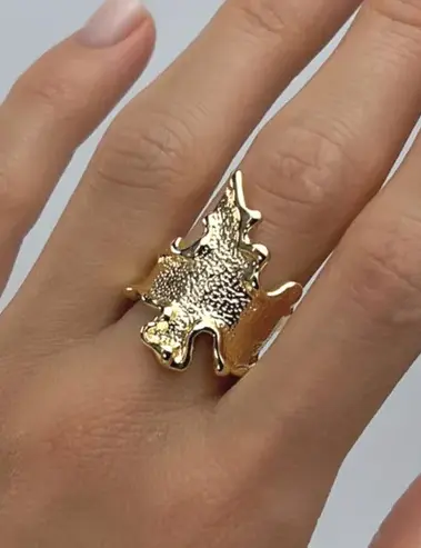 Ring, gold-plated, crumpled, embossed, large with the effect of compress... - $85.00