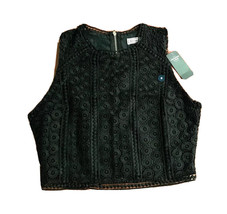 New Abercrombie &amp; Fitch Women Geometric Lace Black Sleeveless Lined Crop Top M - £23.34 GBP